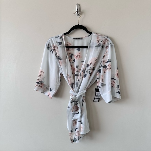 BLACK Tape_ Floral Semi Sheer Wrap Kimono Top (Size:Small) - Picture 3 of 8